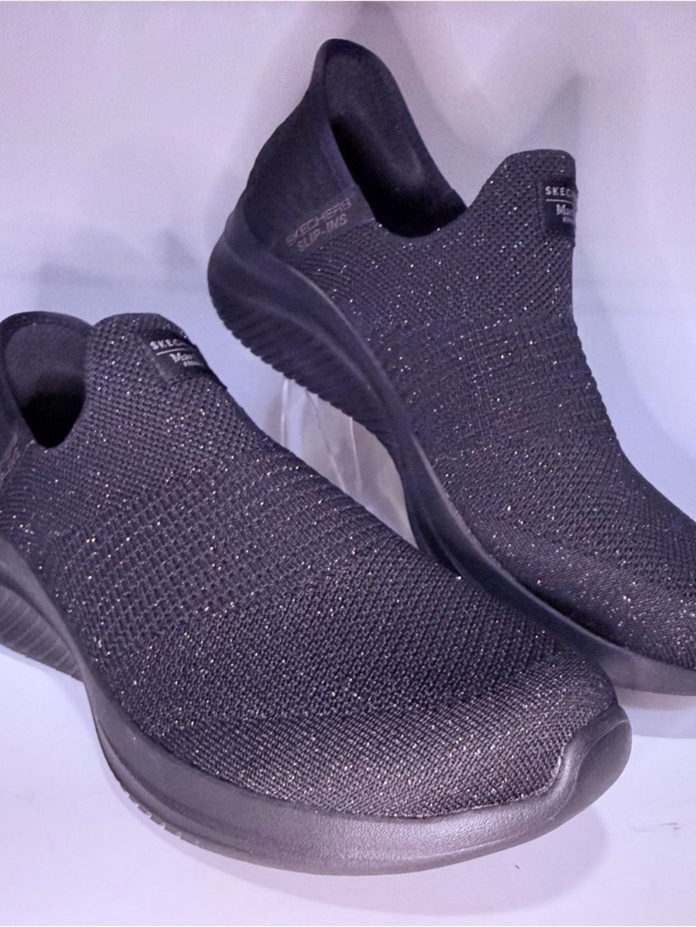 Skechers - Martha Stewart - Black Slip-On Knit Sneakers with Sparkle